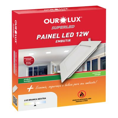 PAINEL LED EMBUTIR QUADRADO 12W PT6500K BIV