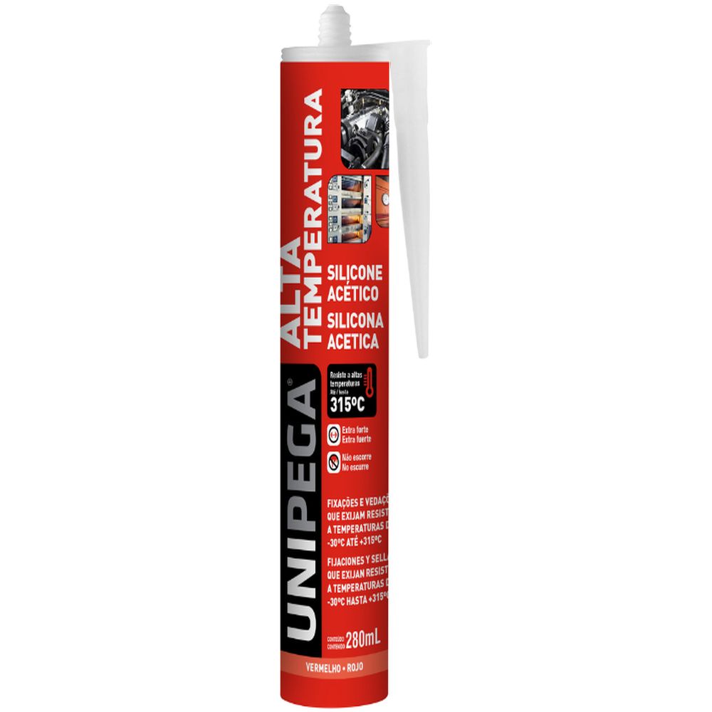 SILICONE ACETICO 280ML ALTA TEMPERATURA VERMELHA